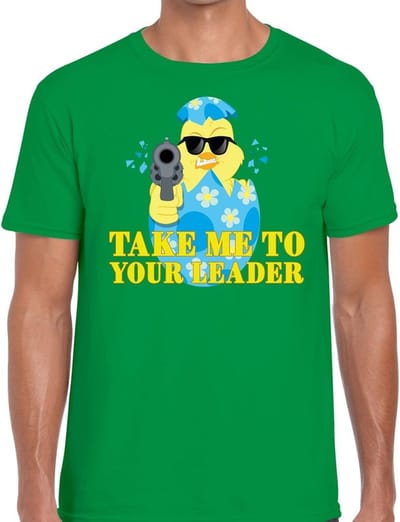 Fout Paas t-shirt groen take me to your leader voor heren - Pasen shirt S