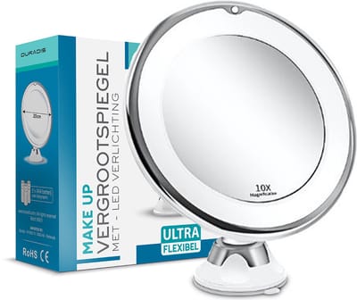Duradis - Make up spiegel - Vergrootspiegel - Met zuignap voor gladde ondergronden - LED verlichting - 10x vergroting