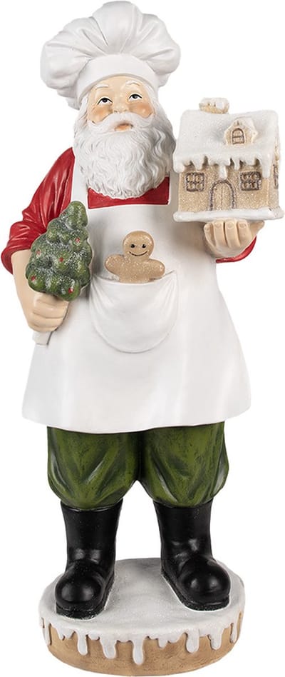 Clayre & Eef Beeld Kerstman 59 cm Wit Rood Polyresin Kerstfiguren
