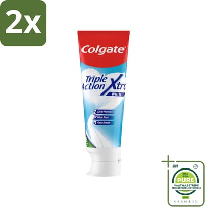 Colgate Tandpasta Triple Action Xtra White 75 ml - Voordeelverpakking - 2 stuks - Tandpasta - Gaatjes