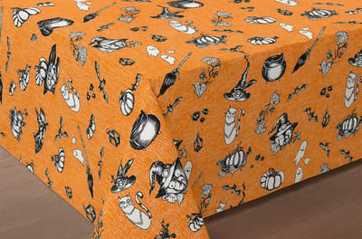 Afwasbaar tafelkleed - ecologisch - tafelzeil - Halloween print/pompoen/oranje-zwart - VOLLE ROL - 18 meter x 140cm