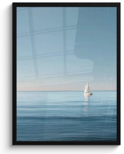 Poster in lijst - Fotolijst 60x80 cm - Posters - Zeilbootje - Kalme zee - Helderblauwe hemel - Posterlijst zwart - Decoratie - Wanddecoratie woonkamer - Muurdecoratie slaapkamer