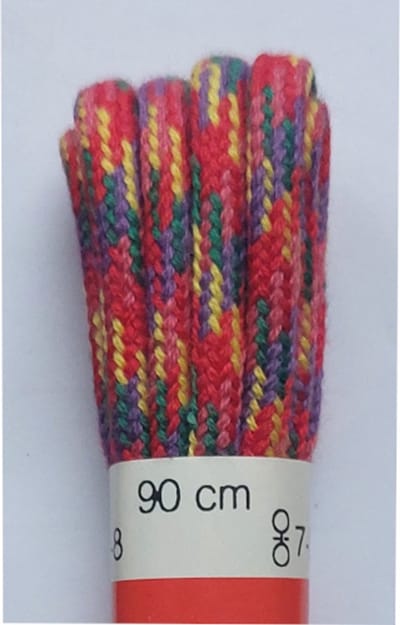 Ronilux Veter - Rood/Roze/Paars/Geel/Groen - Meerkleurig - Rond - Koord Veters - Lengte 90 cm - Dikte 4 mm - Schoenveter