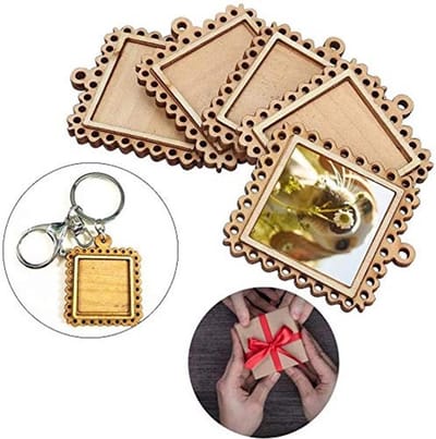 Dailygoods- Fotolijst Houten - 5 Stuks - Mini Formaat 5,1x4,1 cm - Decoratief - Voor Sleutelhangers - Eenvoudig Blanco Design