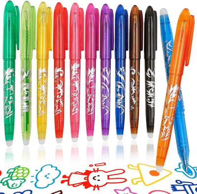 Set van 12 uitwisbare balpennen in 0.5mm met fijne punt en gum voor school, kantoor, notities en creatieve projecten