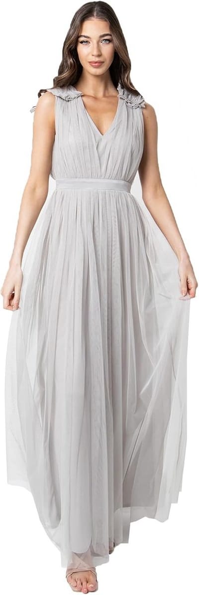 Elegante Maxi Jurk met Ruches en Pailletten voor Dames - Perfect als Bruidsmeisjesjurk