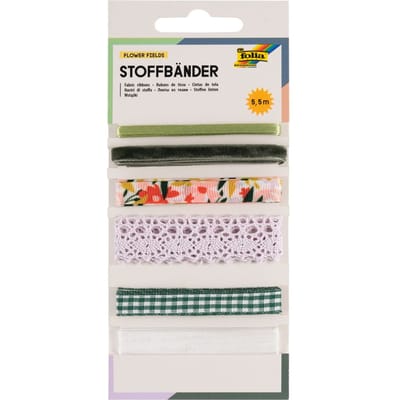 Folia stoffen linten, 6 geassorteerde kleuren, totale lengte 5,5 m, flower fields 6 stuks