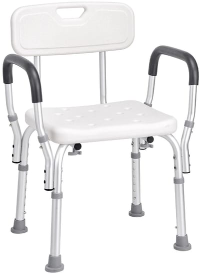 LabelOne Douchestoel - Douchekruk - met arm- en rugleuning - in hoogte verstelbaar - antislip - draagvermogen max. 150kg - wit