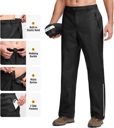 BUBW® Regenbroek Heren & Dames - Zeer Waterdicht - Waterkolom 5.000 - 5.000 g/m² Ademend Vermogen - Regenbroek met Rits - Inclusief Opbergtas - Maat M - Zwart