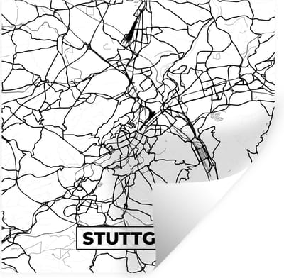 Muurstickers - Sticker Folie - Stuttgart - Plattegrond - Kaart - Stadskaart - 100x100 cm - Plakfolie - Muurstickers Kinderkamer - Zelfklevend Behang XXL - Zelfklevend behangpapier - Stickerfolie