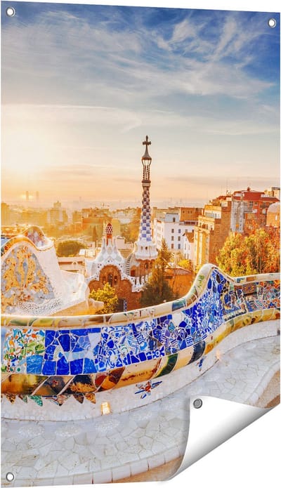 Gards Tuinposter Park G�ell in Barcelona - 60x90 cm - Tuindoek - Tuindecoratie - Wanddecoratie buiten - Tuinschilderij