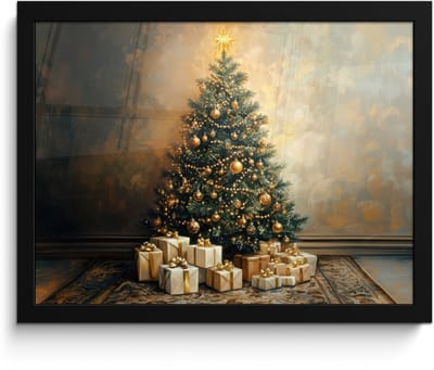 Poster in lijst - Fotolijst 40x30 cm - Posters - Kerstboom - Cadeaus - Goud - Posterlijst zwart - Decoratie - Wanddecoratie woonkamer - Muurdecoratie slaapkamer - Kerstversiering - Kerstdecoratie voor binnen - Kerstmis