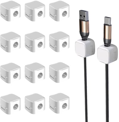 Dailygoods - 12-delige kabel-organizerset - Verstelbare kabelklemmen - Zelfklevende houders - Wit - Oplaadkabels - Ideaal voor bureau en keuken - Kabe...