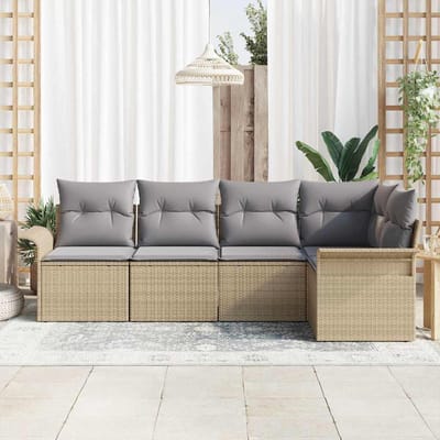 vidaXL - Tuinbank - Set - 5 - st - Beige - poly - rattan