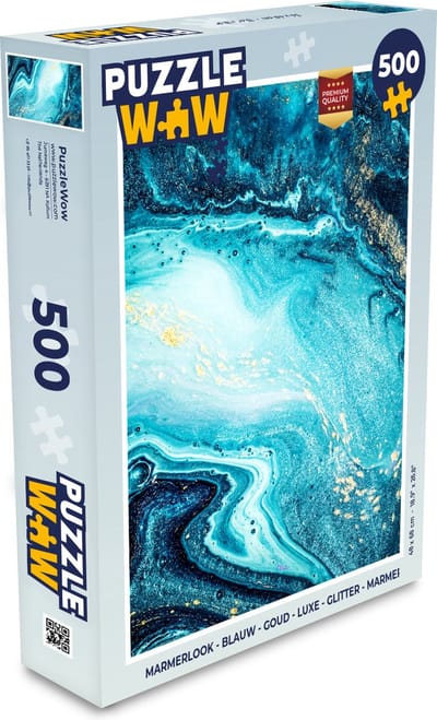 Puzzel Marmerlook - Blauw - Goud - Luxe - Glitter - Marmer print - Legpuzzel - Puzzel 500 stukjes