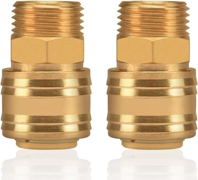 Set van 2 Gecomprimeerde Luchtverbindingen, 1.2 cm Binnenplug, 1/2 Inch Messing Draad, Slangkoppeling en Draadbus voor Luchtcompressoren en Tuinaccessoires