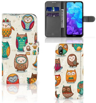 Huawei Y5 (2019) Telefoonhoesje met Pasjes Vrolijke Uilen