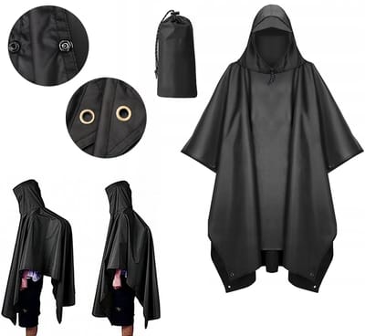 Poncho met Opbergtas - Regenponcho Waterdicht - Fietsponcho Sneldrogend - Winddicht - Unisex - Dames - Heren - One size - Zwart