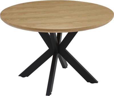 Vestland Eiken Eettafel Rond - 120 cm - Geschikt voor 4- 5 Personen - Spinpoot Metaal - Industrieel Design
