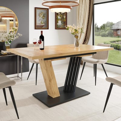 BLACKCOLORS Uitschuifbare tafel 120/160 x 80 x 76 cm - Keuken- en salontafel met houtlook en vleugelvormige poten