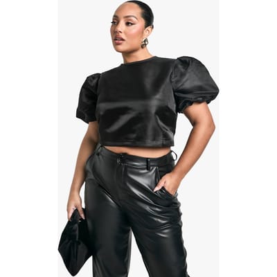 boohoo Dames Plus Taffeta Top met Strik aan de Achterkant | Zwart | Maat: 48