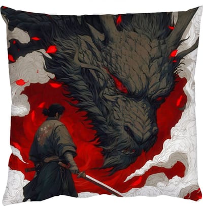 Sierkussens - Kussentjes Woonkamer - 50x50 cm - Krijger - Draak - Zwart - Rood - Rook