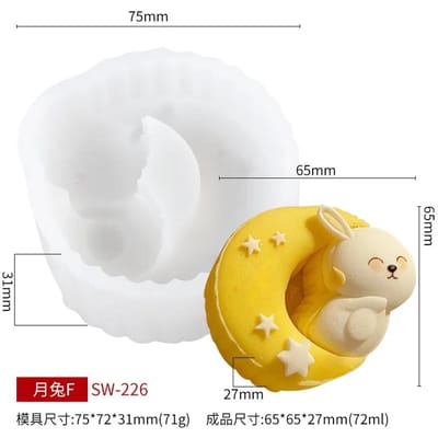 Moule à bougie en silicone Lapin de Lune Bricolage Sensation d'eau Mat Rebond Lent Pincer Pincer Musique Silicone Moules pour faire des gâteaux de la mi-automne