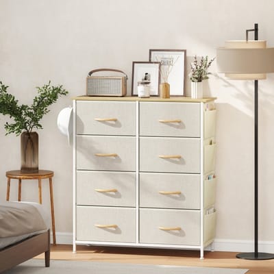 MODENUIT Ladekast - 8 Stoffen Laden Met Zijvakken En Haken - Voor Slaapkamer En Hal - Staal Beige - 86x30x94,5 Cm