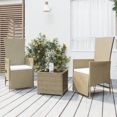 vidaXL - 3-delige - Loungeset - poly - rattan - en - staal - beige
