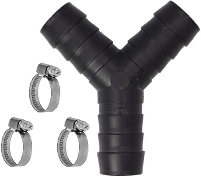 Y distributor connector voor brandstof, lucht en water met 3-delige slangklem - veelzijdige aansluiting voor leidingen en slangen.