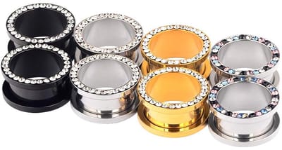 Dailygoods- Oortunnels 8 Stuks - Roestvrij Staal - Schroefsluiting - Edelstenen - 6 mm / 16 mm - Kubieke Zirkonia - Piercings