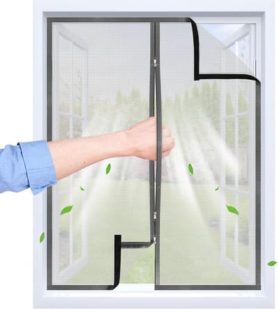 SnelShoppen - Vliegenraam met 2-Weg Rits, Lichtgrijs, 70 x 130 cm, Herbruikbaar Moskito Net voor Raam, Huisdieren, Tuin, Keuken, Dicht voor Insecten
