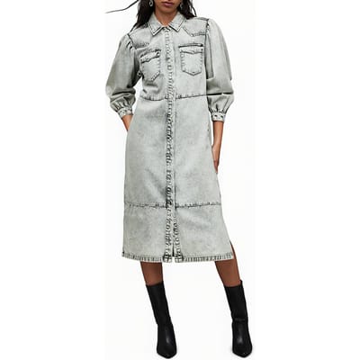 AllSaints Ava Denim Dress Snow Grey Maat: 34 | Blousejurken Outlet | Dames | Grijs