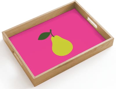 Dienblad hout 40x30 cm - Schootdienblad - Illustratie - Fruit - Peer - Groen - Borrelplank rechthoek - Plateau dienbladen