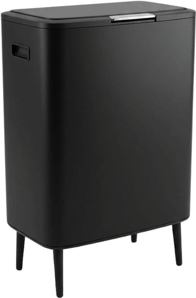 Prullenbak 60 Liter - Drukdeksel – Mat Zwart met Slanke Poten – Vuilnisbak 60 Liter – Vuilnisbak Touch Deksel – Stijlvolle Prullenbak Zwart - Geen Sensor of Pedaal - BinnenStyle Pure
