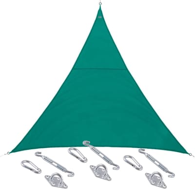 Polyester schaduwdoek/zonnescherm Curacao driehoek mint groen 3 x 3 x 3 meter - inclusief bevestiging haken set