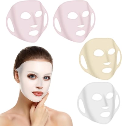 Set van 4 Herbruikbare Siliconen Gezichtsmaskers, Anti-Veroudering en Hydraterende Masker Houder voor Optimale Vochtretentie