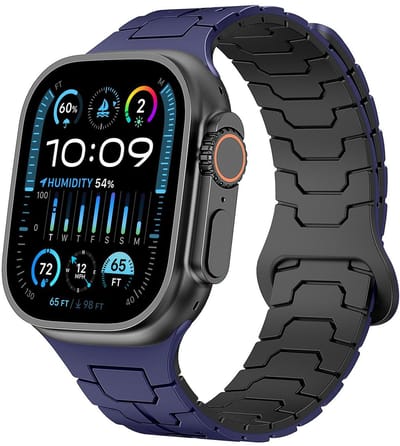 By Qubix - Geschikt voor Apple Watch bandje - Dragon scale siliconen band - Blauw met zwart - Geschikt voor Apple Watch 44 mm / 45 mm / 46 mm / 49 mm (Ultra 1,2 en 3)