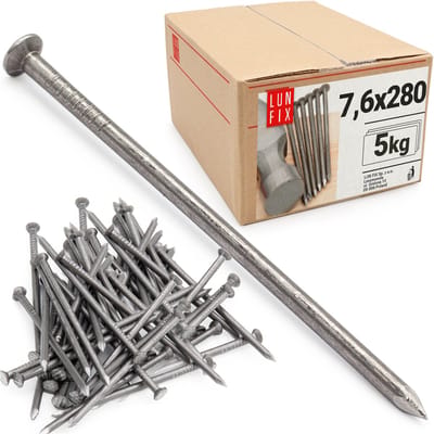 LUN FIX - Stahlnägel 7,6 x 280 mm - 5kg (ca. 50 stk.) - Onverzinkte bouwnagels - Nagels voor timmerwerk