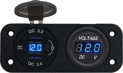 ProRide 12V USB Autolader 2 Poorten Inbouw met Schakelaar/Voltmeter - QC3.0 - DS2120B - Tweevoudig inbouw paneel - Blauw