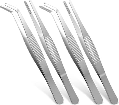 Precisiepincetten - Zilver - 4 Stuks - Roestvrijstalen Pincetten met Rechte en Gebogen Kop - Voor Elektronica en Laboratoriumwerkzaamheden
