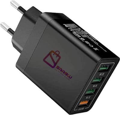 SAABW Oplader USB 4 Poorten – Quick Charge 3.0 Snellader 3.1A – opladers – Zwart – oplader samsung – oplader iphone – Universeel – 44095