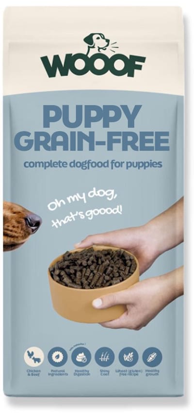 WOOOF Puppy brokken Graanvrij 18kg - Puppy voer - Geperst hondenvoer - Gevoelige honden en allergie - 18kg