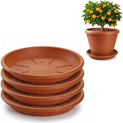 Plasticforte plantenpot onder schotel / opvang schaal - 4x - terracotta - dia 45 cm - Kunststof - voor een pot met dia 55/60 cm