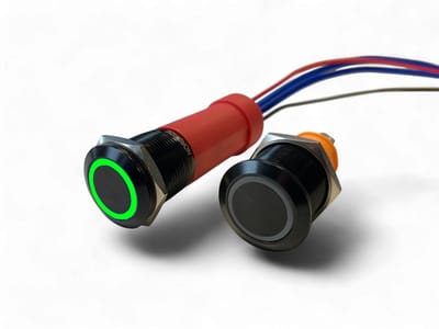 NorTide Waterdichte RVS drukknop/drukschakelaar Zwart 12V / 24V IP67 20Amp hoge stroom voor auto, boot of camper | Groene LED