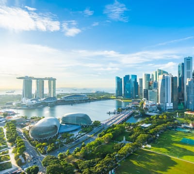 De architectuur van de city skyline van Singapore  - Fotobehang (in banen) - 250 x 260 cm