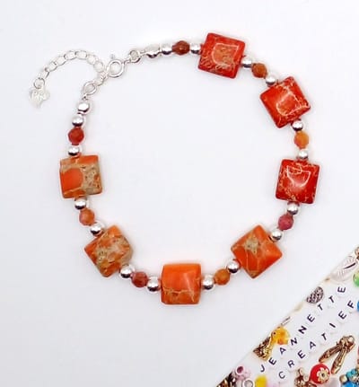 Jeannette-Creatief® - Zilver - Oranje Sea Sediment Jaspis - Natuursteen Sieraden - Oranje armband - Zilveren Armband Dames - 925 Sterling Zilver - Natuursteen armband - Oranje armband - Zilveren Armband - Armband Zilver - Zilver 925 - WK - Koningsdag