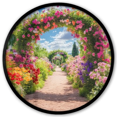 Poster in lijst Rond - Fotolijst 40x40 cm - Posters - Doorkijk - Bloemen - Kleurrijk - Natuur - Ronde posterlijst zwart - Decoratie - Wanddecoratie woonkamer - Muurdecoratie slaapkamer