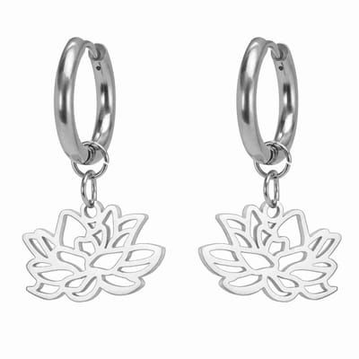 WeLoveSilver - zilverkleurige chirurgisch stalen oorringen - lotusbloem - 28mm