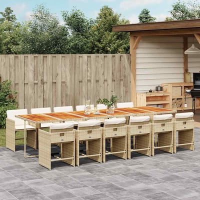 vidaXL - 13-delige - Tuinset - met - kussens - poly - rattan - beige